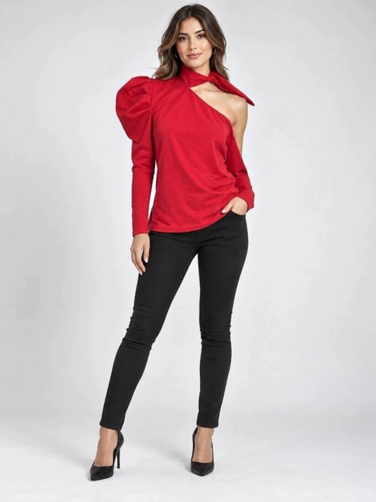 Tops - New Red One-Shoulder Puff Sleeve Top